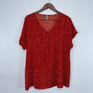 Que Zhu‎ Shirt Sz XL Red Women Top v-neck Casual lightweight pleaded stretch #cc